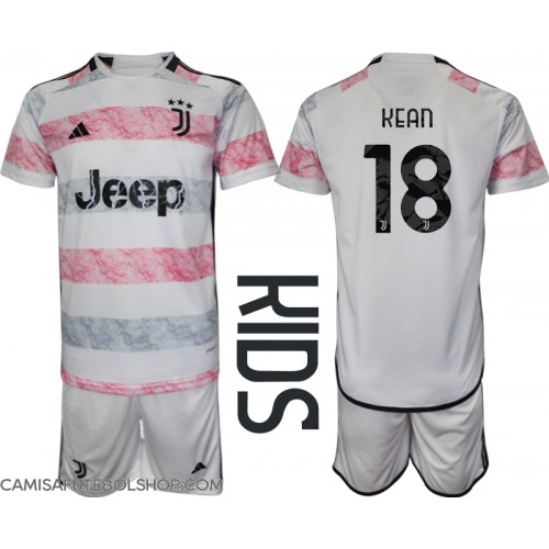 Camisa de time de futebol Juventus Moise Kean #18 Replicas 2º Equipamento Infantil 2023-24 Manga Curta (+ Calças curtas)